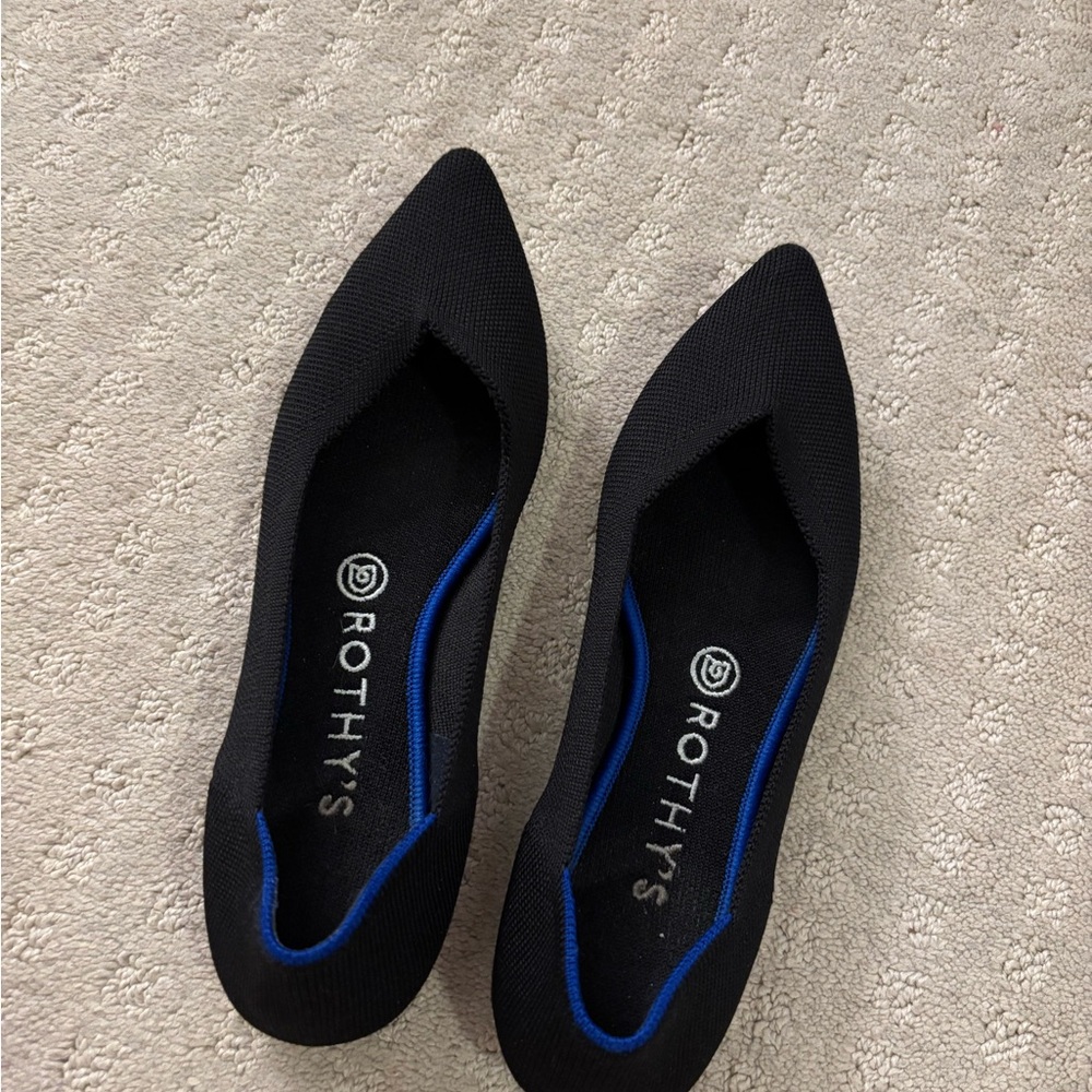 Rothy's The Point Black Flats with Blue Accent